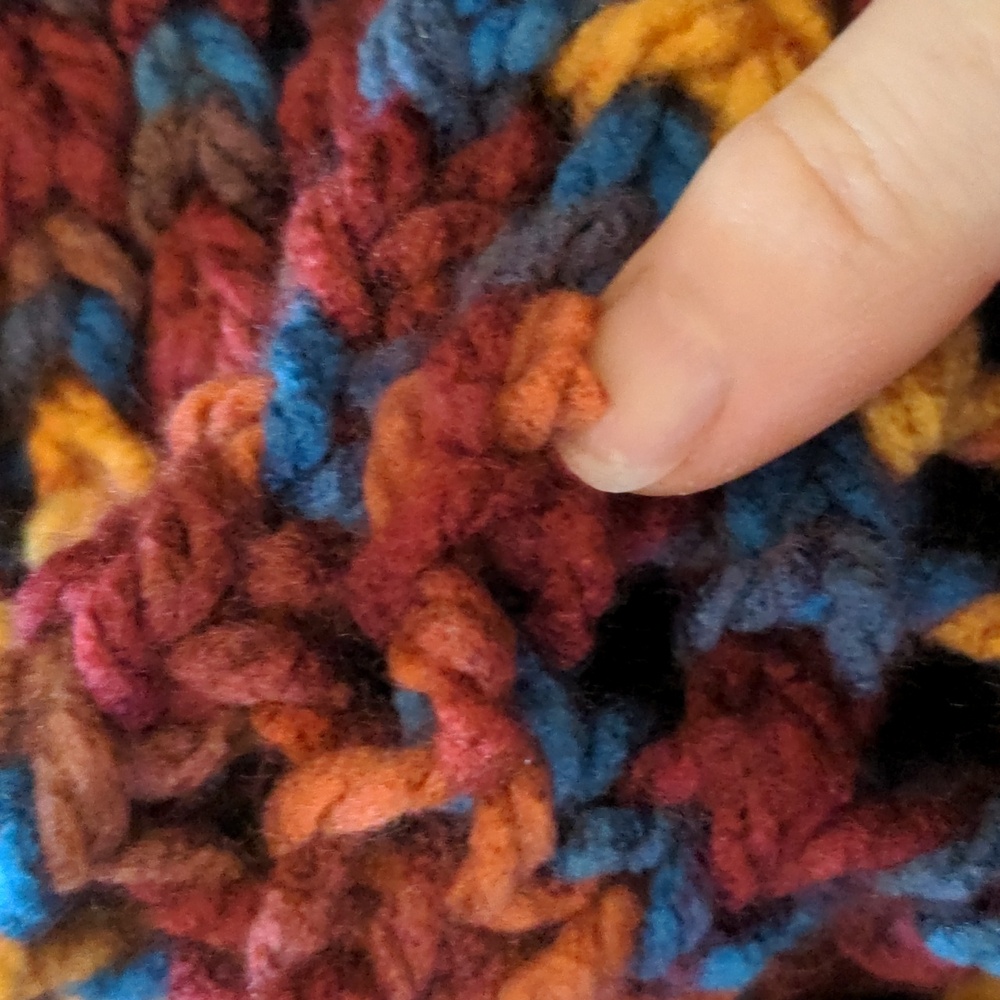 Handmade Knit Variegated Acrylic Multicolor Shawl Wrap Scarf Blue Rust - Picture 11 of 15